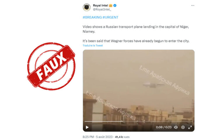 Cette vidéo ne montre pas un avion de transport russe atterrissant à Niamey, au Niger