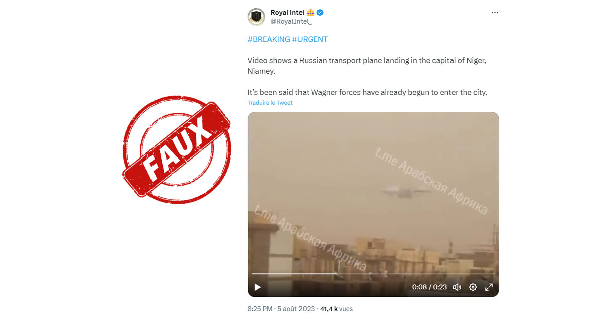 Cette vidéo ne montre pas un avion de transport russe atterrissant à Niamey, au Niger