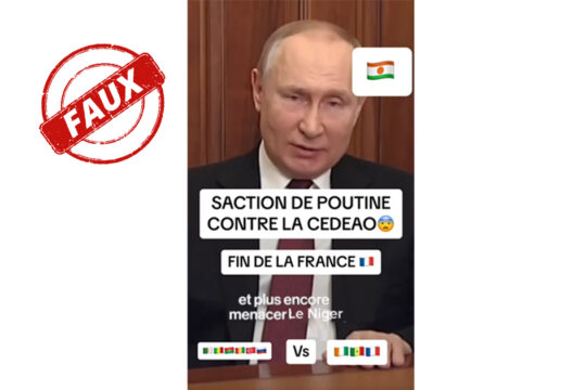 Capture d'écran de la vidéo manipulée prétendant montrer Poutine menacer la Cédéao