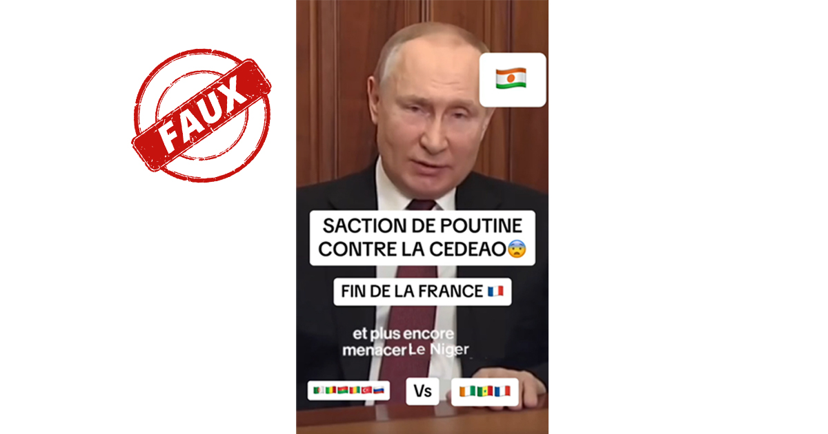 Cette vidéo ne montre pas Vladimir Poutine menacer la Cédéao en soutien au Niger