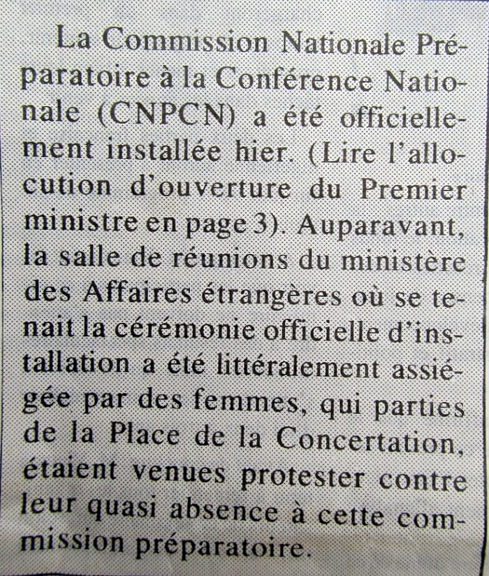 Les femmes dans la commission nationale préparatoire de la conférence nationale au Niger