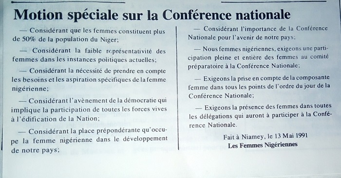 Motion spéciale sur la conférence nationale au Niger